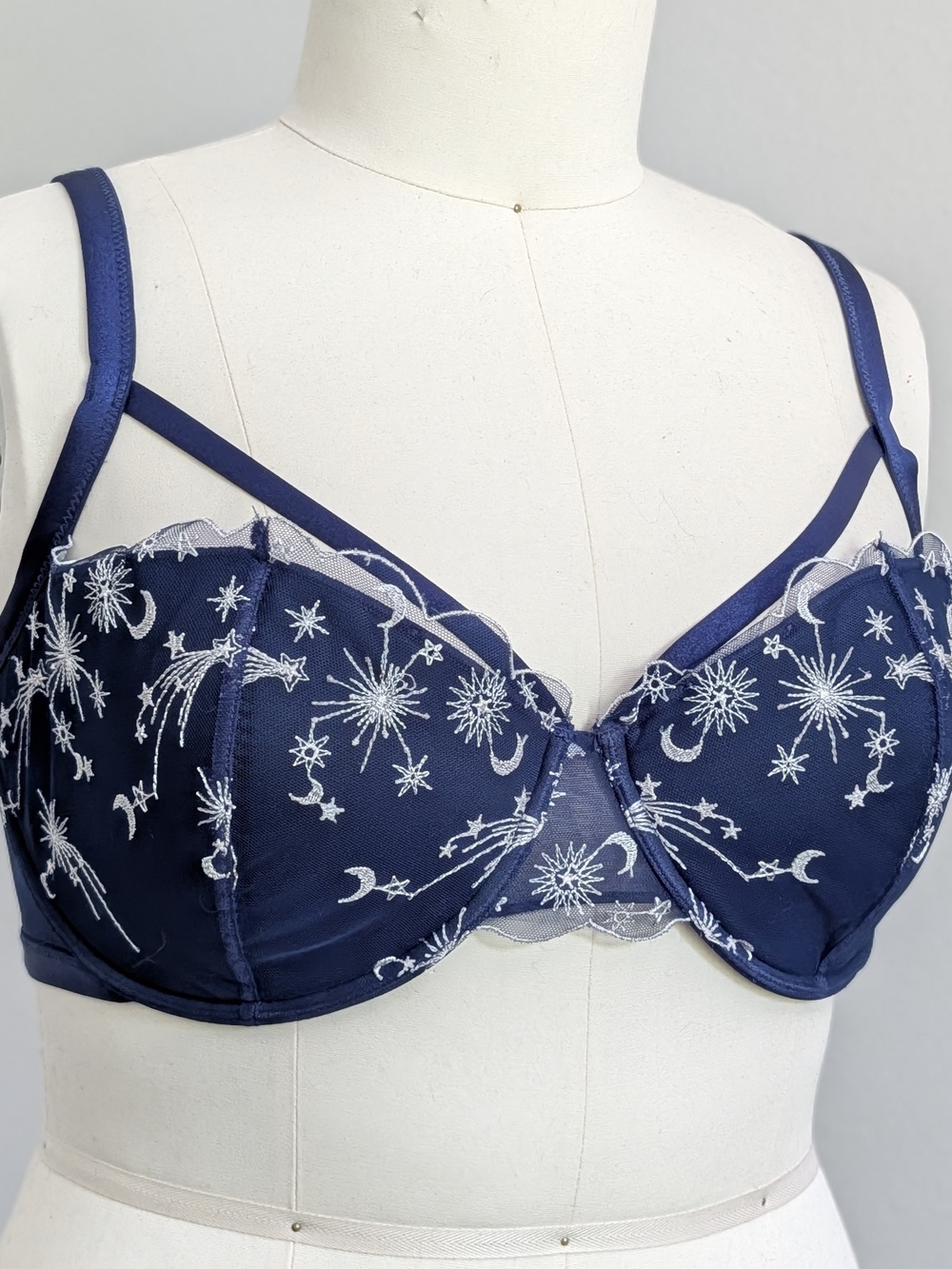 Adore Me Navy Star & Moon Embroidered Balconette Underwire Bra